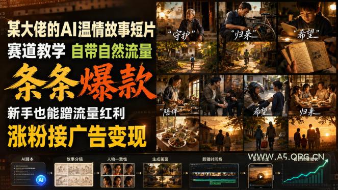 某大佬的AI温情故事短片赛道教学，自带自然流量，条条爆款，新手也能蹭流量红利，涨粉接广告变现（更新）