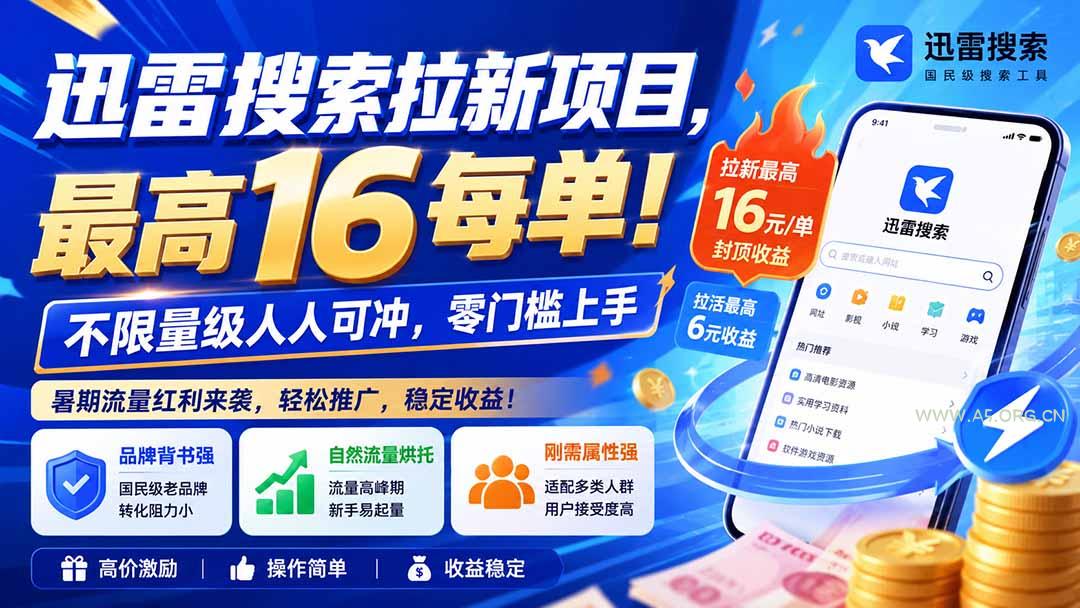 迅雷搜索拉新项目-更新0914，最高16元/每单！不限量级人人可冲，零门槛上手 - 小红泡
