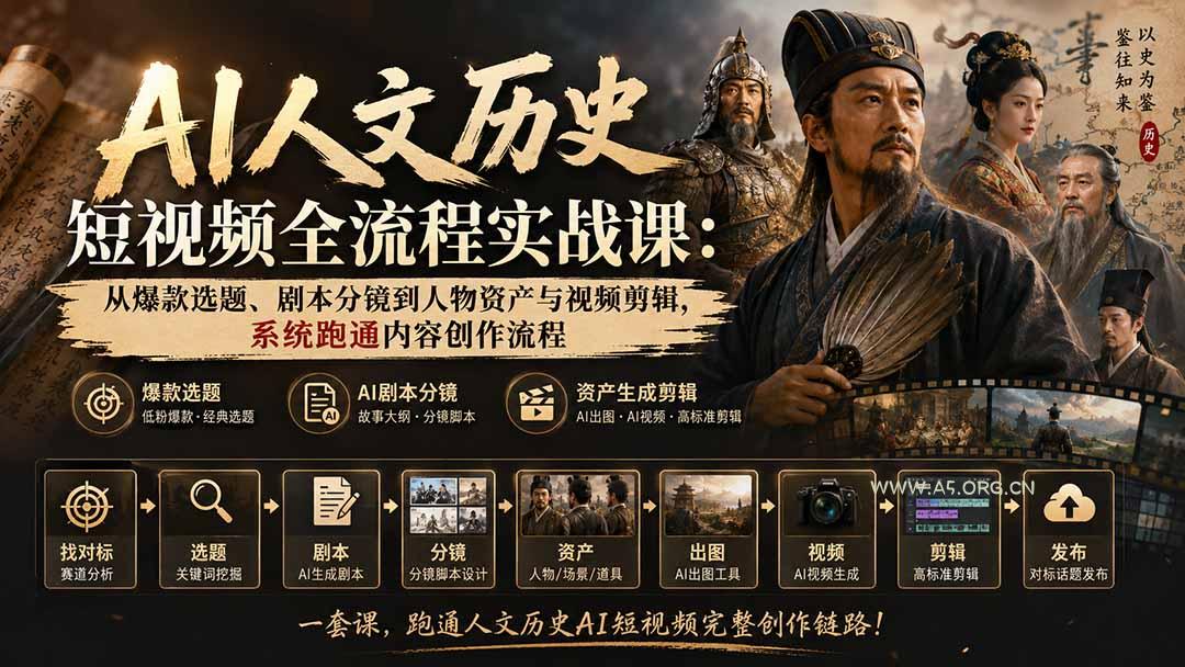 AI人文历史短视频全流程实战课-更新：从爆款选题、剧本分镜到人物资产与视频剪辑，系统跑通内容创作流程 - 小红泡