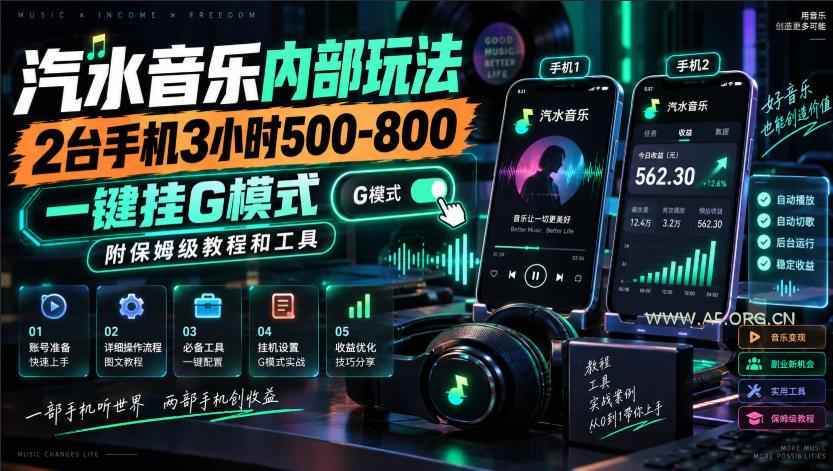 汽水音乐内部玩法,2台手机3小时500-800,一键挂G模式,附保姆级教程和工具【揭秘】 - 小红泡 汽水音乐内部玩法,2台手机3小时500-800,一键挂G模式,附保姆级教程和工具【揭秘】