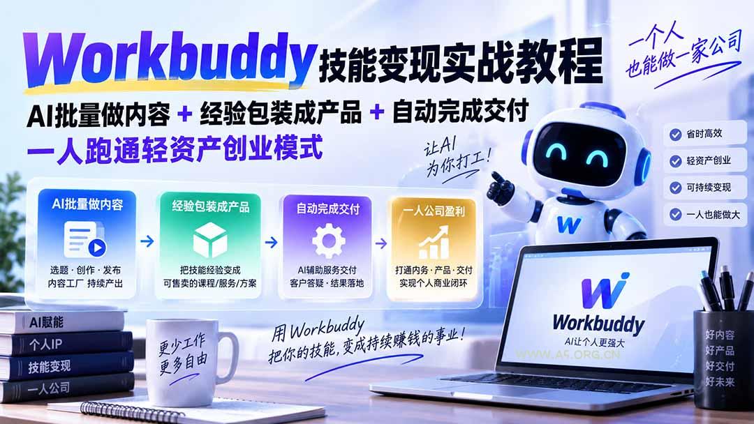 Workbuddy技能变现实战教程：AI批量做内容+经验包装成产品+自动完成交付，一人跑通轻资产创业模式 - 小红泡