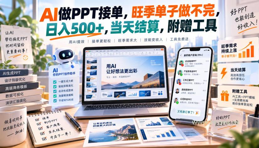 AI做PPT接单,旺季单子做不完,日入500+,当天结算,附赠工具【揭秘】 - 小红泡 AI做PPT接单,旺季单子做不完,日入500+,当天结算,附赠工具【揭秘】