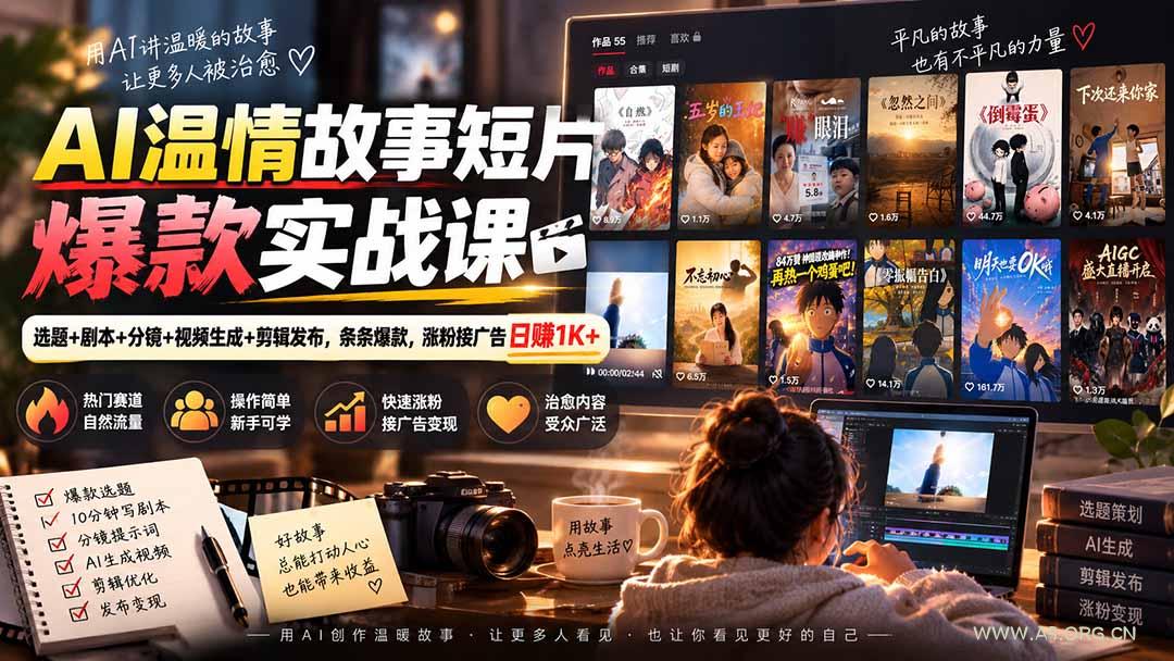 AI温情故事短片爆款实战课-更新｜选题+剧本+分镜+视频生成+剪辑发布，条条爆款，涨粉接广告日赚1K+ - 小红泡
