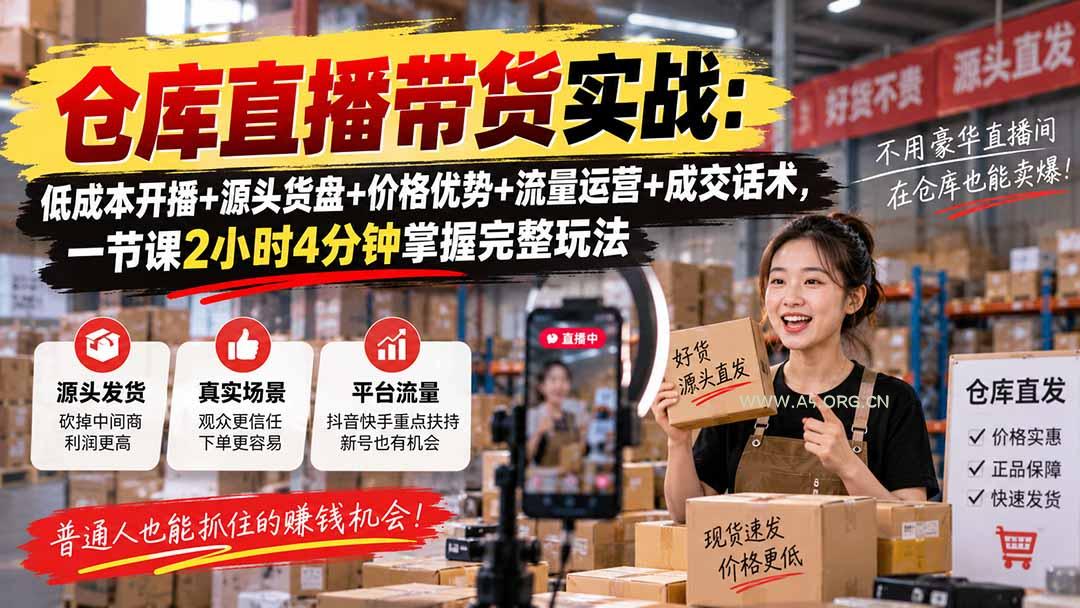 仓库直播带货实战:低成本开播+源头货盘+价格优势+流量运营+成交话术,一节课2小时4分钟掌握完整玩法 - 小红泡 仓库直播带货实战:低成本开播+源头货盘+价格优势+流量运营+成交话术,一节课2小时4分钟掌握完整玩法 - 小红泡