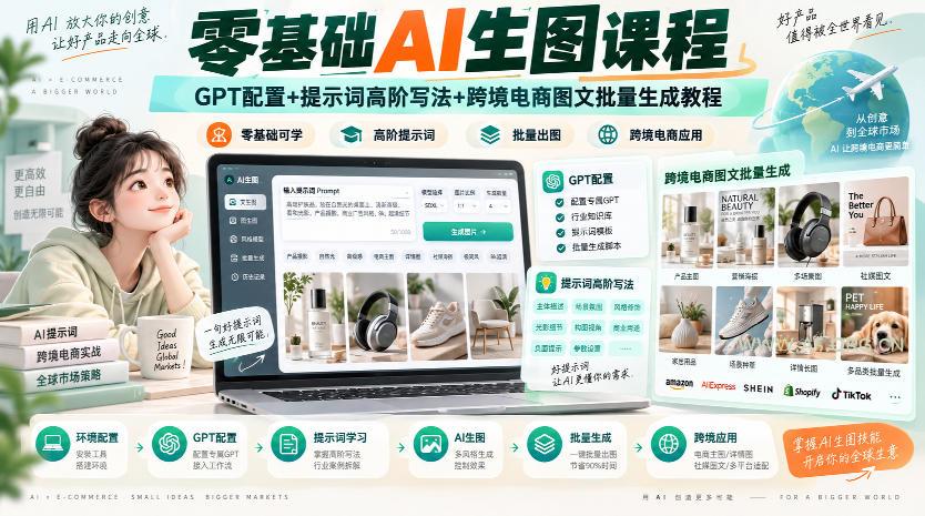 零基础AI生图课程,GPT配置+提示词高阶写法+跨境电商图文批量生成教程 - 小红泡 零基础AI生图课程,GPT配置+提示词高阶写法+跨境电商图文批量生成教程