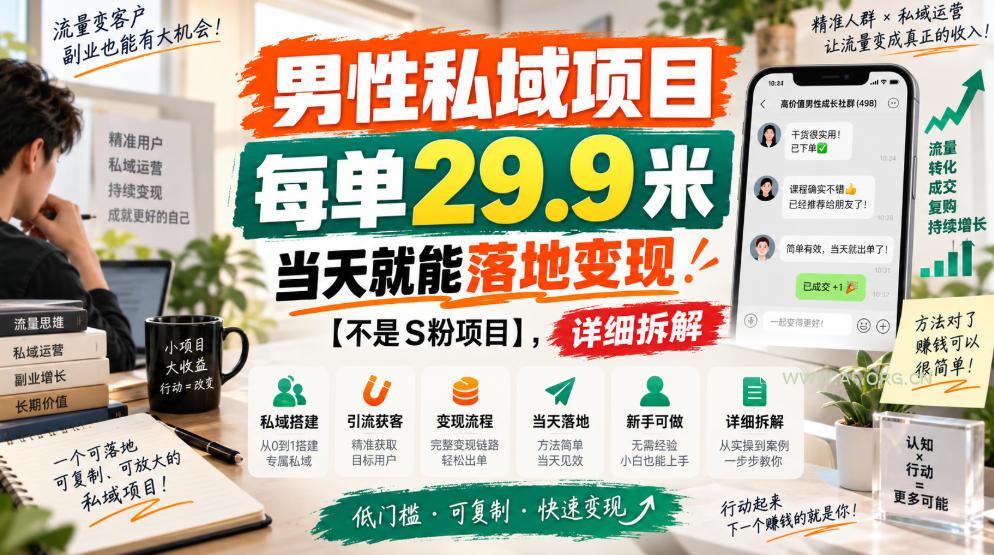 男性私域项目,每单29.9米,当天就能落地变现【不是S粉项目】,详细拆解 - 小红泡 男性私域项目,每单29.9米,当天就能落地变现【不是S粉项目】,详细拆解