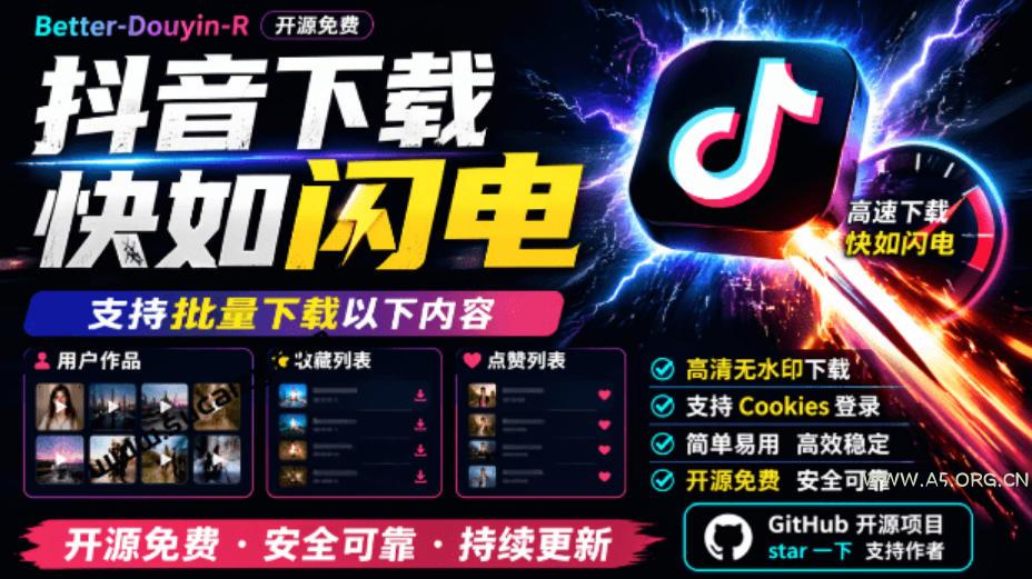 超级好用！抖音视频下载神器，支持批量下载用户作品收藏列表和点赞列表，开源完全免费Better-douyin-R
