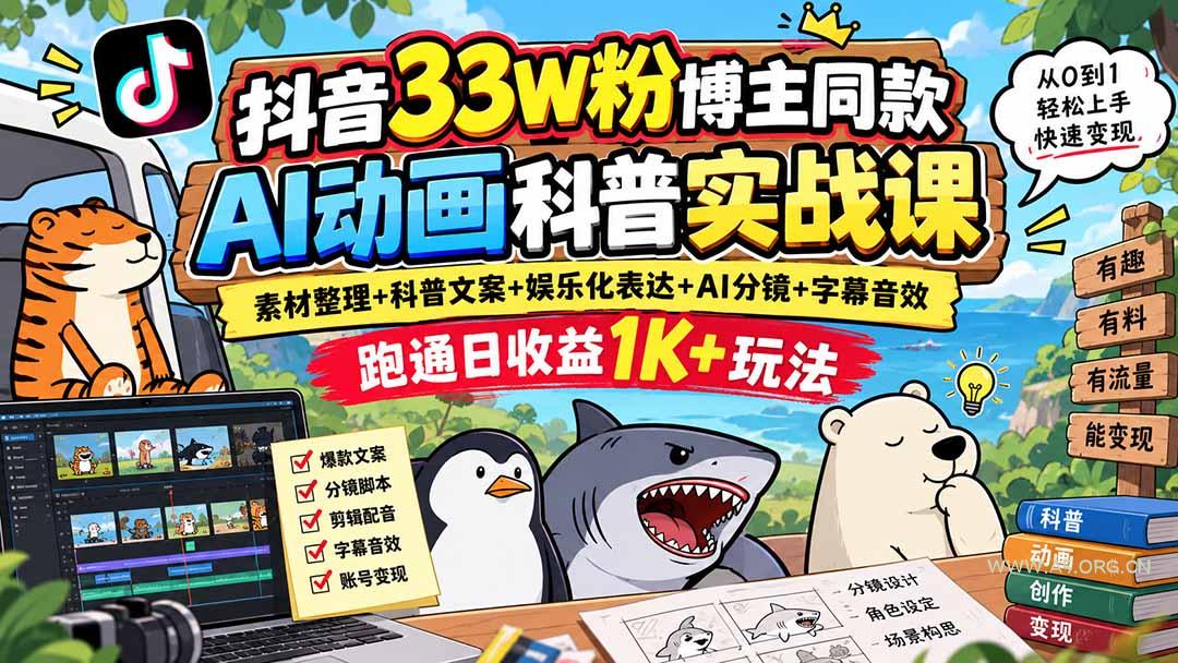 抖音33W粉博主同款AI动画科普实战课|素材整理+科普文案+娱乐化表达+AI分镜+字幕音效,跑通日收益1K+玩法 - 小红泡 抖音33W粉博主同款AI动画科普实战课|素材整理+科普文案+娱乐化表达+AI分镜+字幕音效,跑通日收益1K+玩法 - 小红泡