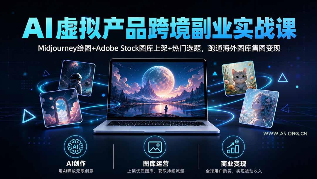 AI虚拟产品跨境副业实战课｜Midjourney绘图+Adobe Stock图库上架+热门选题，跑通海外图库售图变现 - 小红泡