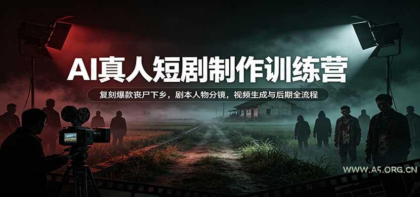 AI真人短剧制作训练营：复刻爆款丧尸下乡，剧本人物分镜，视频生成与后期全流程 - 小红泡