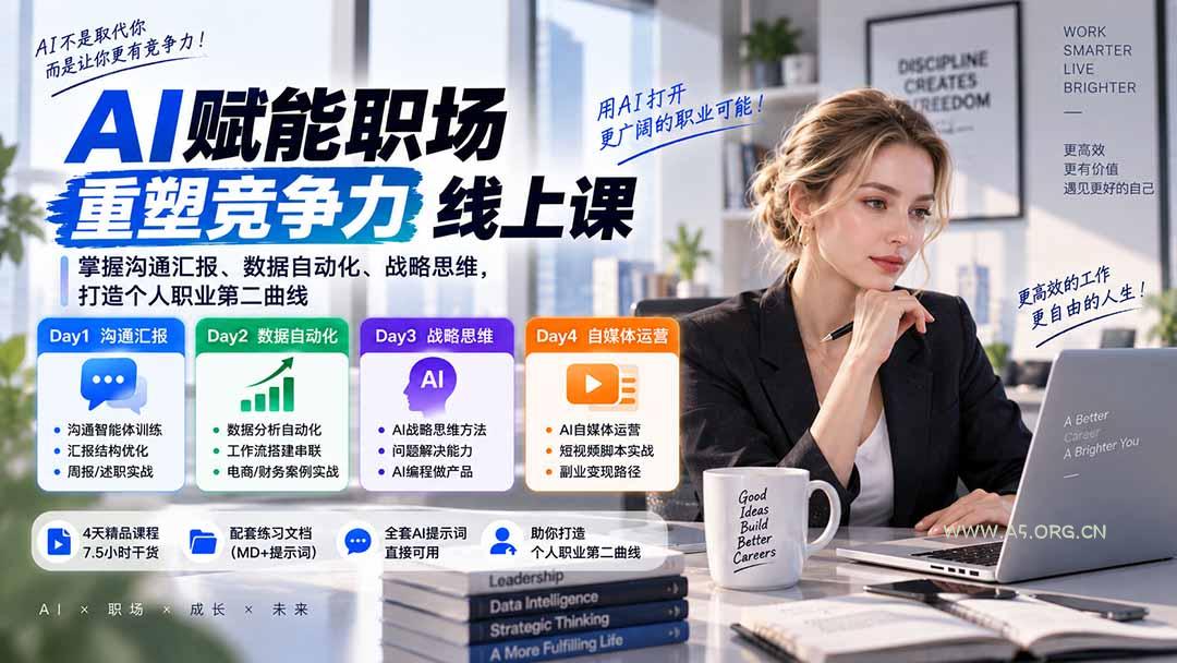 AI职场提效与第二曲线实战课-无水印：学习沟通汇报、数据工作流和战略思维，掌握AI编程做产品及自媒体运营方法 - 小红泡