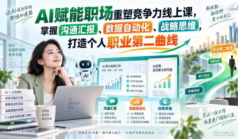 AI赋能职场重塑竞争力线上课,掌握沟通汇报、数据自动化、战略思维,打造个人职业第二曲线 - 小红泡 AI赋能职场重塑竞争力线上课,掌握沟通汇报、数据自动化、战略思维,打造个人职业第二曲线