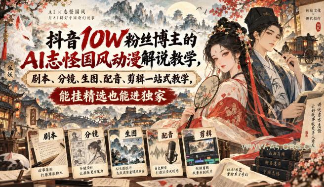 抖音10W粉丝博主满堂诡事的AI志怪国风动漫解说教学,剧本、分镜、生图、配音、剪辑一站式教学,能挂精选也能进独家 - 小红泡 抖音10W粉丝博主满堂诡事的AI志怪国风动漫解说教学,剧本、分镜、生图、配音、剪辑一站式教学,能挂精选也能进独家