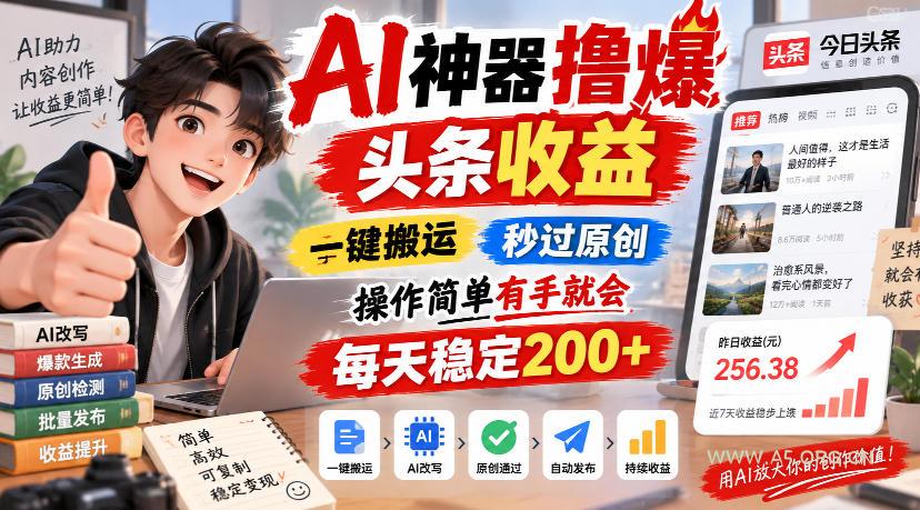 AI神器撸爆头条收益,一键搬运,秒过原创,操作简单有手就会,每天稳定200+【揭秘】 - 小红泡 AI神器撸爆头条收益,一键搬运,秒过原创,操作简单有手就会,每天稳定200+【揭秘】
