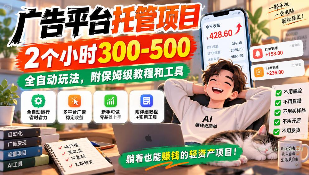 广告平台托管项目,2个小时300-500,全自动玩法,附保姆级教程和工具,小白照着就能做【揭秘】 - 小红泡 广告平台托管项目,2个小时300-500,全自动玩法,附保姆级教程和工具,小白照着就能做【揭秘】