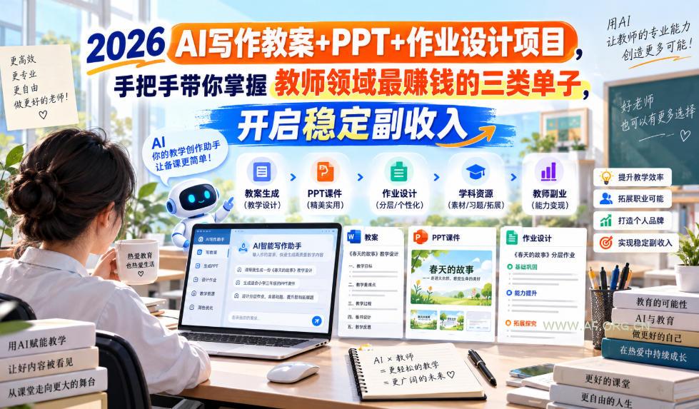 2026 AI写作教案+PPT+作业设计项目,手把手带你掌握教师领域最賺钱的三类单子,开启稳定副收入 - 小红泡 2026 AI写作教案+PPT+作业设计项目,手把手带你掌握教师领域最賺钱的三类单子,开启稳定副收入