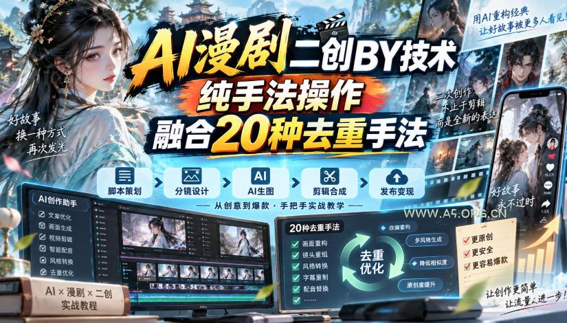 AI漫剧二创搬运技术,纯手法操作,融合20种去重手法 - 小红泡 AI漫剧二创搬运技术,纯手法操作,融合20种去重手法