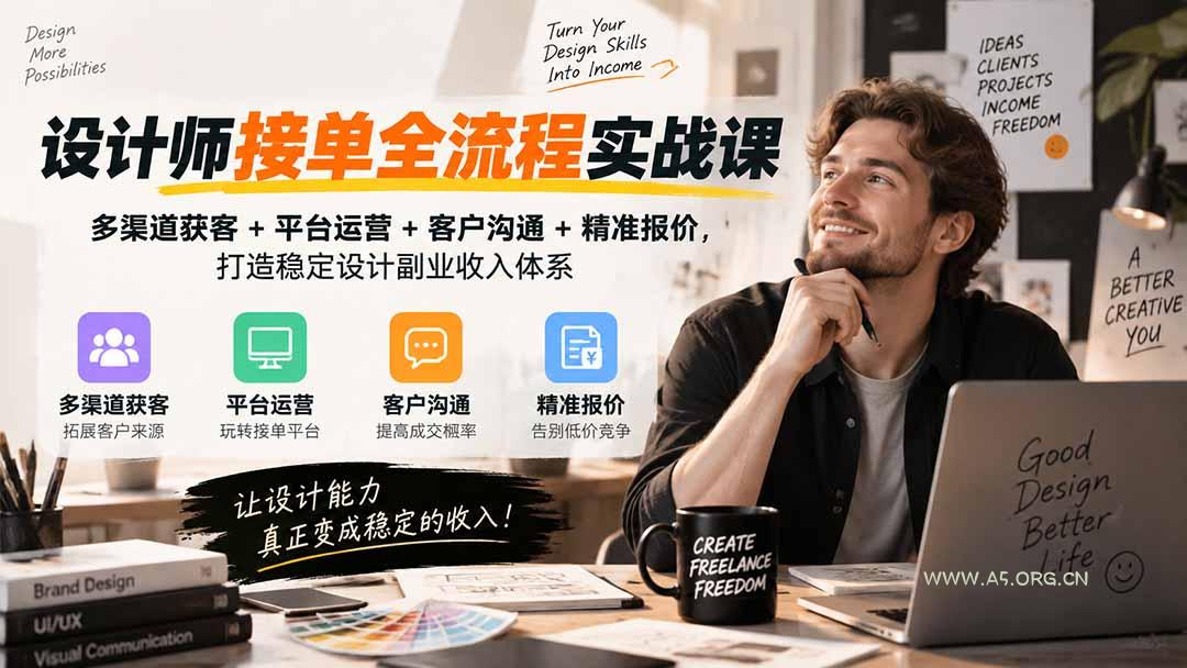 设计师接单全流程实战课-无水印｜多渠道获客+平台运营+客户沟通+精准报价，打造稳定设计副业收入体系 - 小红泡