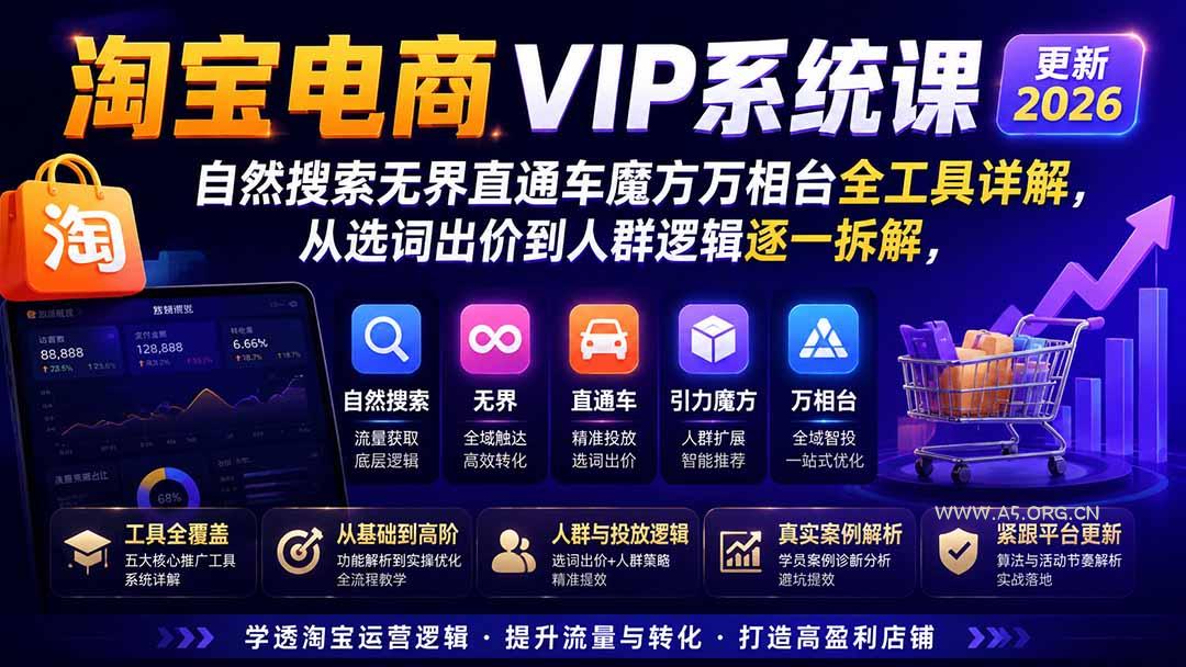 2026淘宝电商终局之战VIP课-更新0920：自然搜索+直通车+无界+精准人群，系统掌握测款动销与全店推广布局方法 - 小红泡