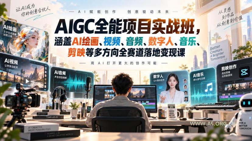AIGC全能项目实战班，涵盖AI绘画、视频、音频、数字人、音乐、剪映等多方向全赛道落地变现课（更新）