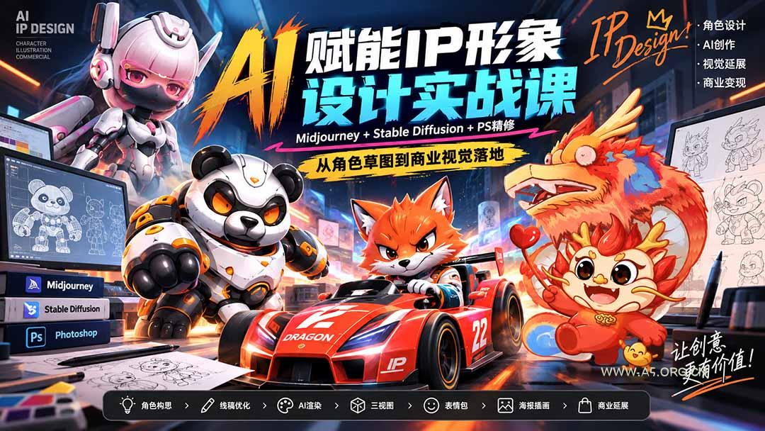 AI赋能IP形象设计实战课-无水印：Midjourney+Stable Diffusion+PS精修，从角色草图到商业视觉落地 - 小红泡