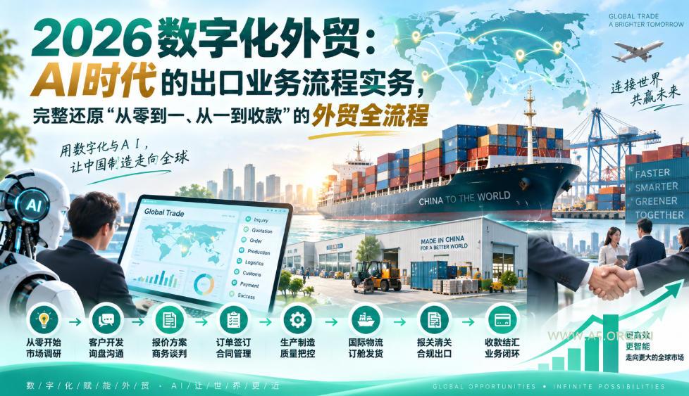 2026数字化外贸:AI时代的出口业务流程实务,完整还原”从零到一、从一到收款”的外贸全流程 - 小红泡 2026数字化外贸:AI时代的出口业务流程实务,完整还原”从零到一、从一到收款”的外贸全流程