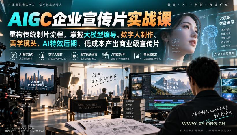 AIGC企业宣传片实战课,重构传统制片流程,掌握大模型编导、数字人制作、美学镜头、AI特效后期,低成本产出商业级宣传片 - 小红泡 AIGC企业宣传片实战课,重构传统制片流程,掌握大模型编导、数字人制作、美学镜头、AI特效后期,低成本产出商业级宣传片