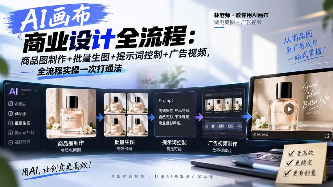 AI画布商业设计全流程：商品图制作+批量生图+提示词控制+广告视频，全流程实操一次打通法 - 小红泡