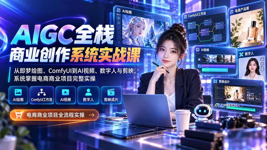 AIGC全栈商业创作系统实战课-无水印：从即梦绘图、ComfyUI到AI视频、数字人与剪映，系统掌握电商商业项目完整实操 - 小红泡
