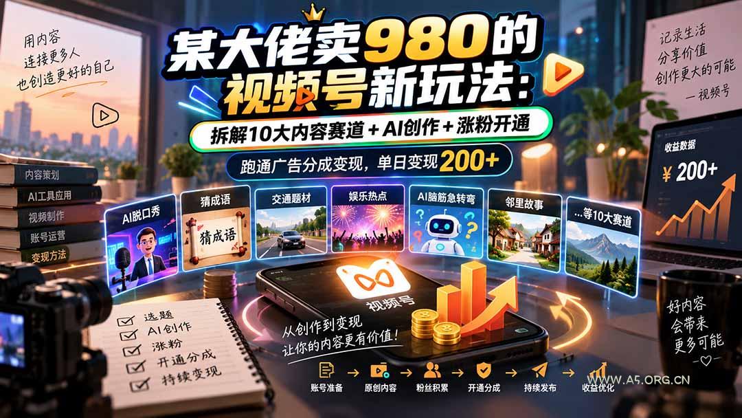 某大佬卖980的视频号新玩法:拆解10大内容赛道+AI创作+涨粉开通,跑通广告分成变现,单日变现200+ - 小红泡 某大佬卖980的视频号新玩法:拆解10大内容赛道+AI创作+涨粉开通,跑通广告分成变现,单日变现200+ - 小红泡