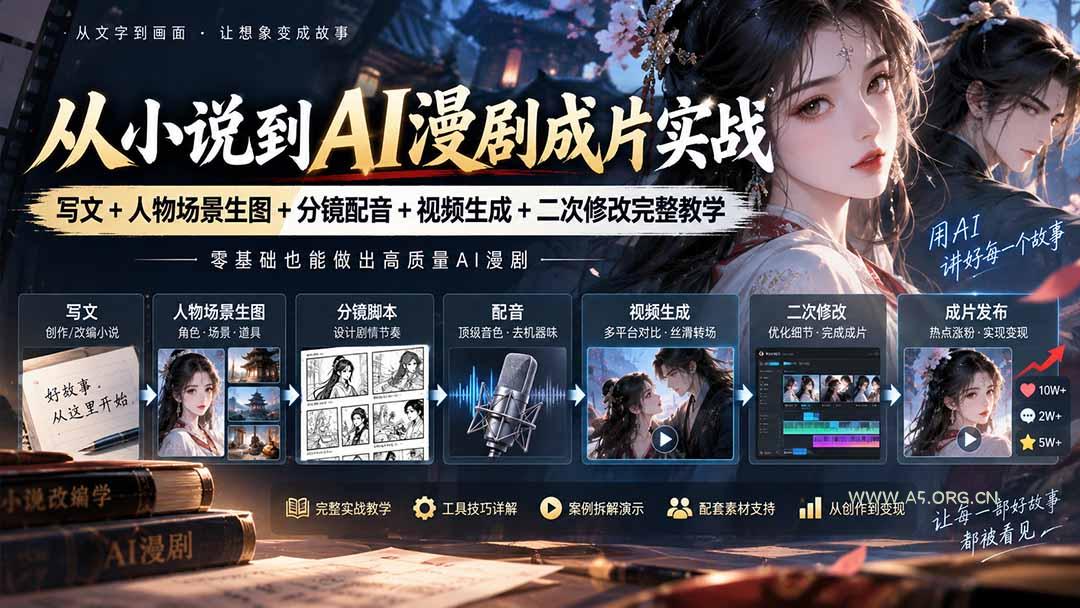 从小说到AI漫剧成片实战：写文+人物场景生图+分镜配音+视频生成+二次修改完整教学 - 小红泡