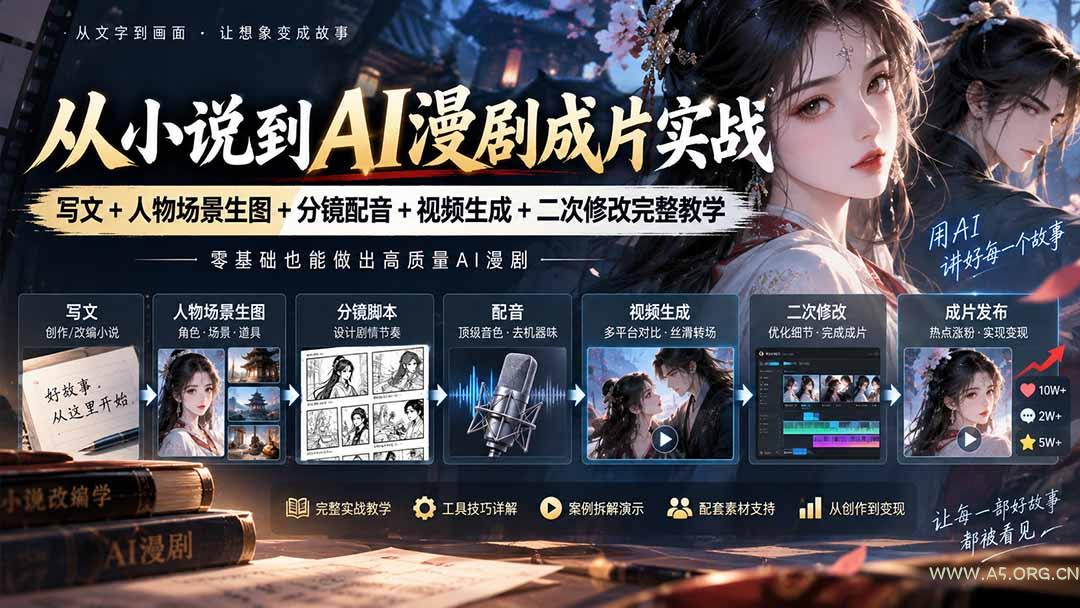 从小说到AI漫剧成片实战:写文+人物场景生图+分镜配音+视频生成+二次修改完整教学 - 小红泡 从小说到AI漫剧成片实战:写文+人物场景生图+分镜配音+视频生成+二次修改完整教学 - 小红泡
