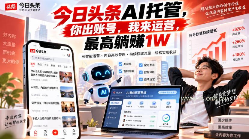 今日头条AI托管,你出账号,我来运营,最高躺賺1W【揭秘】 - 小红泡 今日头条AI托管,你出账号,我来运营,最高躺賺1W【揭秘】