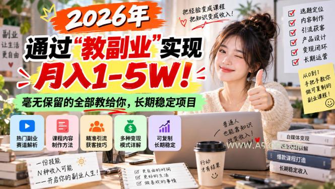 2026年通过“教副业”实现月入1-5W!毫无保留的全部教给你,长期稳定项目【揭秘】 - 小红泡 2026年通过“教副业”实现月入1-5W!毫无保留的全部教给你,长期稳定项目【揭秘】