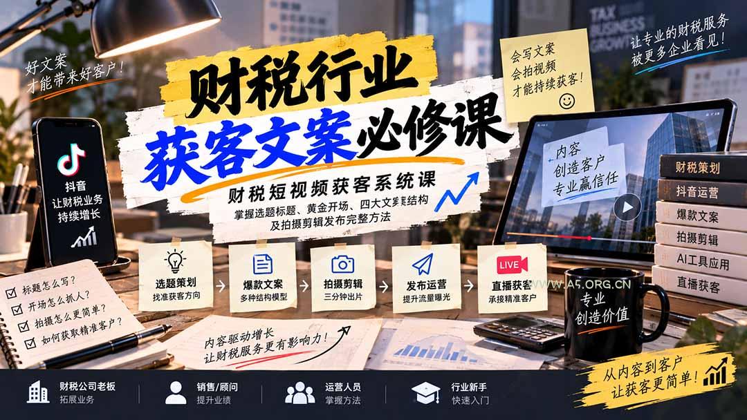 财税短视频获客系统课:掌握选题标题、黄金开场、四大文案结构及拍摄剪辑发布完整方法 - 小红泡 财税短视频获客系统课:掌握选题标题、黄金开场、四大文案结构及拍摄剪辑发布完整方法 - 小红泡