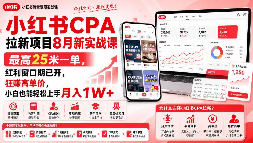 小红书CPA拉新项目8月新实战课,最高25米一单,红利窗口期已开,狂賺高单价,小白也能轻松上手月入1W+(更新0923) - 小红泡 小红书CPA拉新项目8月新实战课,最高25米一单,红利窗口期已开,狂賺高单价,小白也能轻松上手月入1W+(更新0923)