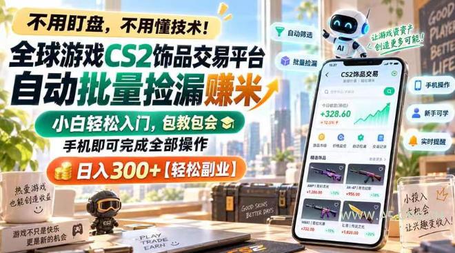 全球游戏CS2饰品交易平台自动批量捡漏賺米,小白轻松入门,包教包会,手机即可完成全部操作,日入300+【揭秘】 - 小红泡 全球游戏CS2饰品交易平台自动批量捡漏賺米,小白轻松入门,包教包会,手机即可完成全部操作,日入300+【揭秘】