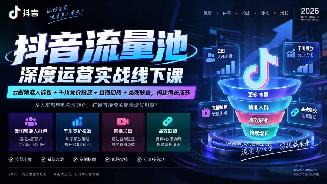 抖音流量池深度运营实战线下课|云图精准人群包+千川竞价投放+直播加热+品效联投,构建增长闭环 - 小红泡 抖音流量池深度运营实战线下课|云图精准人群包+千川竞价投放+直播加热+品效联投,构建增长闭环 - 小红泡