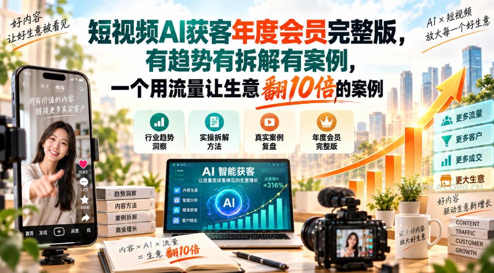 短视频AI获客年度会员完整版,有趋势有拆解有案例,一个用流量让生意翻10倍的案例 - 小红泡 短视频AI获客年度会员完整版,有趋势有拆解有案例,一个用流量让生意翻10倍的案例