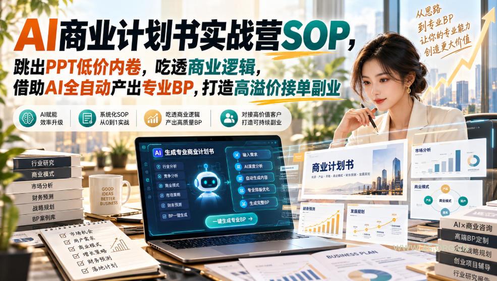 AI商业计划书实战营SOP,跳出PPT低价内卷,吃透商业逻辑,借助AI全自动产出专业BP,打造高溢价接单副业 - 小红泡 AI商业计划书实战营SOP,跳出PPT低价内卷,吃透商业逻辑,借助AI全自动产出专业BP,打造高溢价接单副业