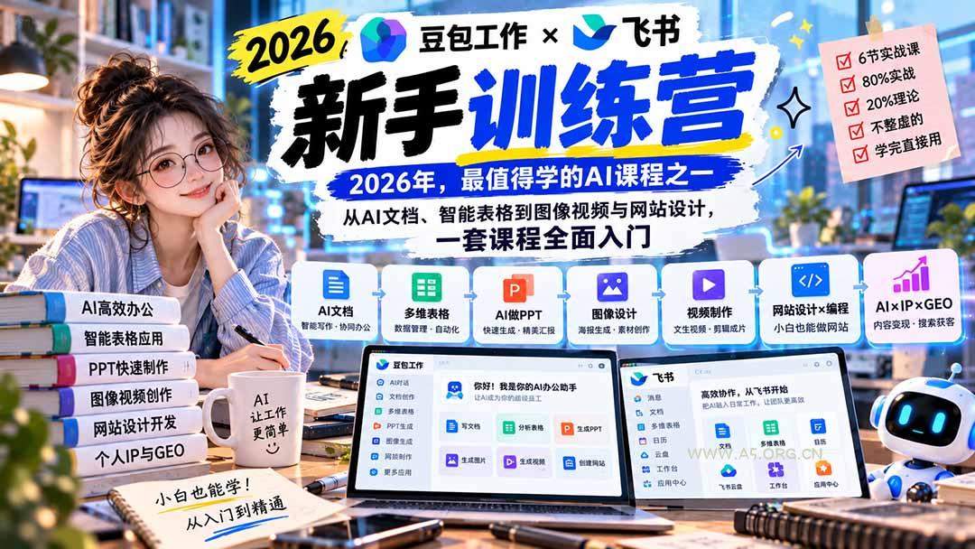 2026豆包工作+飞书新手训练营-9月新课：从AI文档、智能表格到图像视频与网站设计，一套课程全面入门 - 小红泡