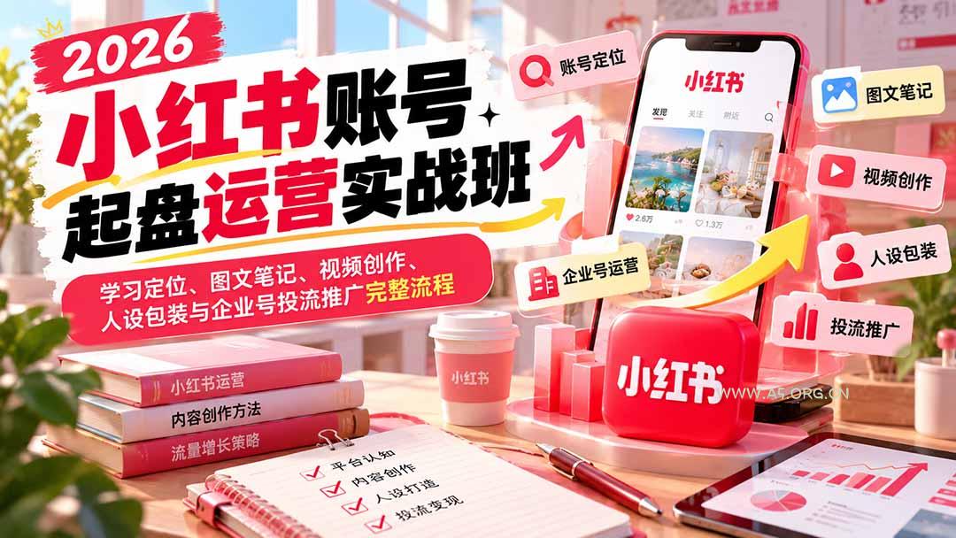 2026小红书账号起盘运营实战班：学习定位、图文笔记、视频创作、人设包装与企业号投流推广完整流程 - 小红泡