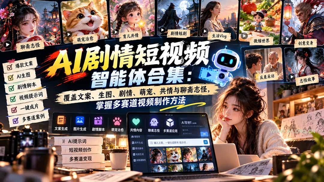 【无水印】AI剧情短视频智能体合集：覆盖文案、生图、剧情、萌宠、共情与聊斋志怪，掌握多赛道视频制作方法 - 小红泡