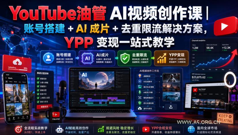 YouTube油管AI视频创作课|账号搭建+AI成片+去重限流解决方案,YPP变现一站式教学(更新0925) - 小红泡 YouTube油管AI视频创作课|账号搭建+AI成片+去重限流解决方案,YPP变现一站式教学(更新0925)