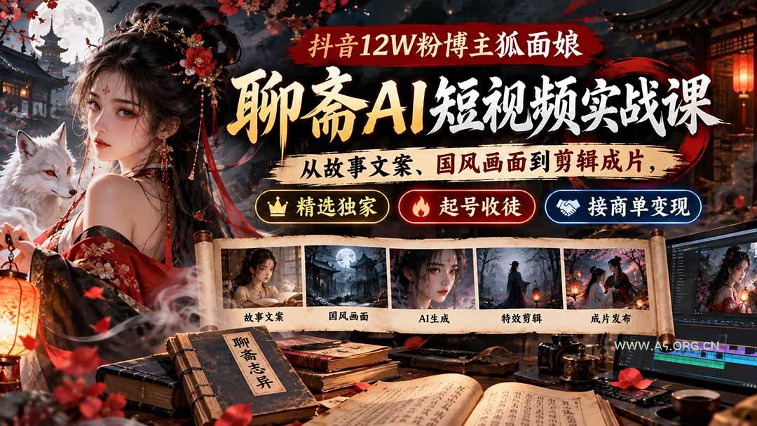 抖音12W粉博主狐面娘-聊斋AI短视频实战课:从故事文案、国风画面到剪辑成片,精选独家+起号收徒+接商单变现 - 小红泡 抖音12W粉博主狐面娘-聊斋AI短视频实战课:从故事文案、国风画面到剪辑成片,精选独家+起号收徒+接商单变现 - 小红泡