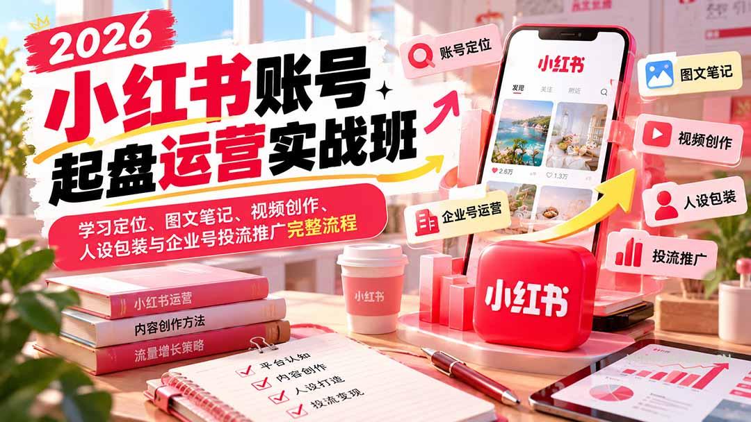 2026小红书账号起盘运营实战班:学习定位、图文笔记、视频创作、人设包装与企业号投流推广完整流程 - 小红泡 2026小红书账号起盘运营实战班:学习定位、图文笔记、视频创作、人设包装与企业号投流推广完整流程 - 小红泡