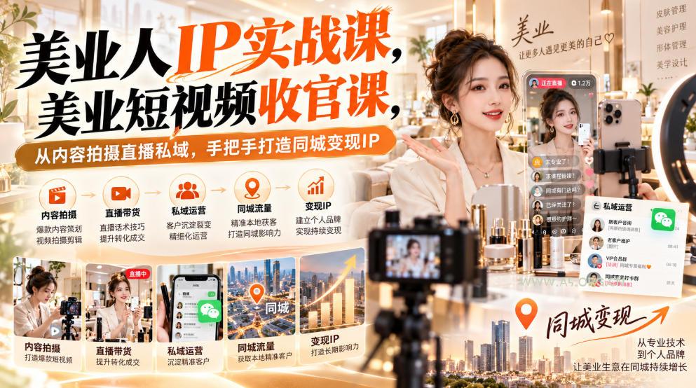 【无水印】美业人IP实战课,美业短视频收官课,从内容拍摄直播私域,手把手打造同城变现IP - 小红泡 【无水印】美业人IP实战课,美业短视频收官课,从内容拍摄直播私域,手把手打造同城变现IP