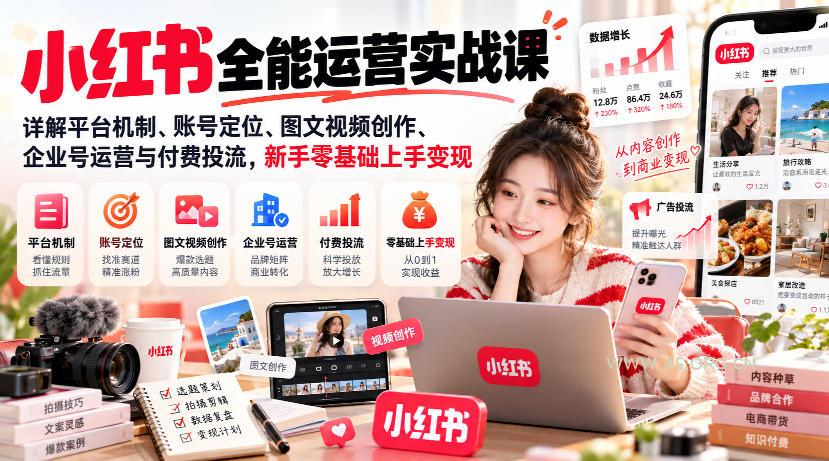 小红书全能运营实战课,详解平台机制、账号定位、图文视频创作、企业号运营与付费投流,新手零基础上手变现 - 小红泡 小红书全能运营实战课,详解平台机制、账号定位、图文视频创作、企业号运营与付费投流,新手零基础上手变现