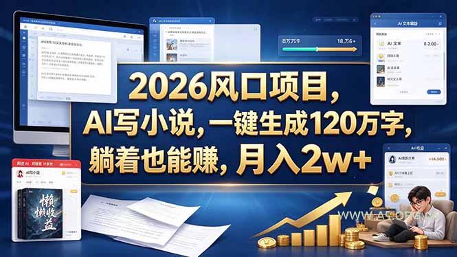 2026 风口项目,AI 写小说,一键生成 120 万字,躺着也能赚,月入 2w + - 小红泡 2026 风口项目,AI 写小说,一键生成 120 万字,躺着也能赚,月入 2w + - 小红泡