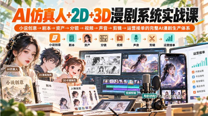 【无水印】AI仿真人+2D+3D漫剧系统实战课,小说创意→剧本→资产→分镜→视频→声音→剪辑→运营接单的完整AI漫剧生产体系 - 小红泡 【无水印】AI仿真人+2D+3D漫剧系统实战课,小说创意→剧本→资产→分镜→视频→声音→剪辑→运营接单的完整AI漫剧生产体系